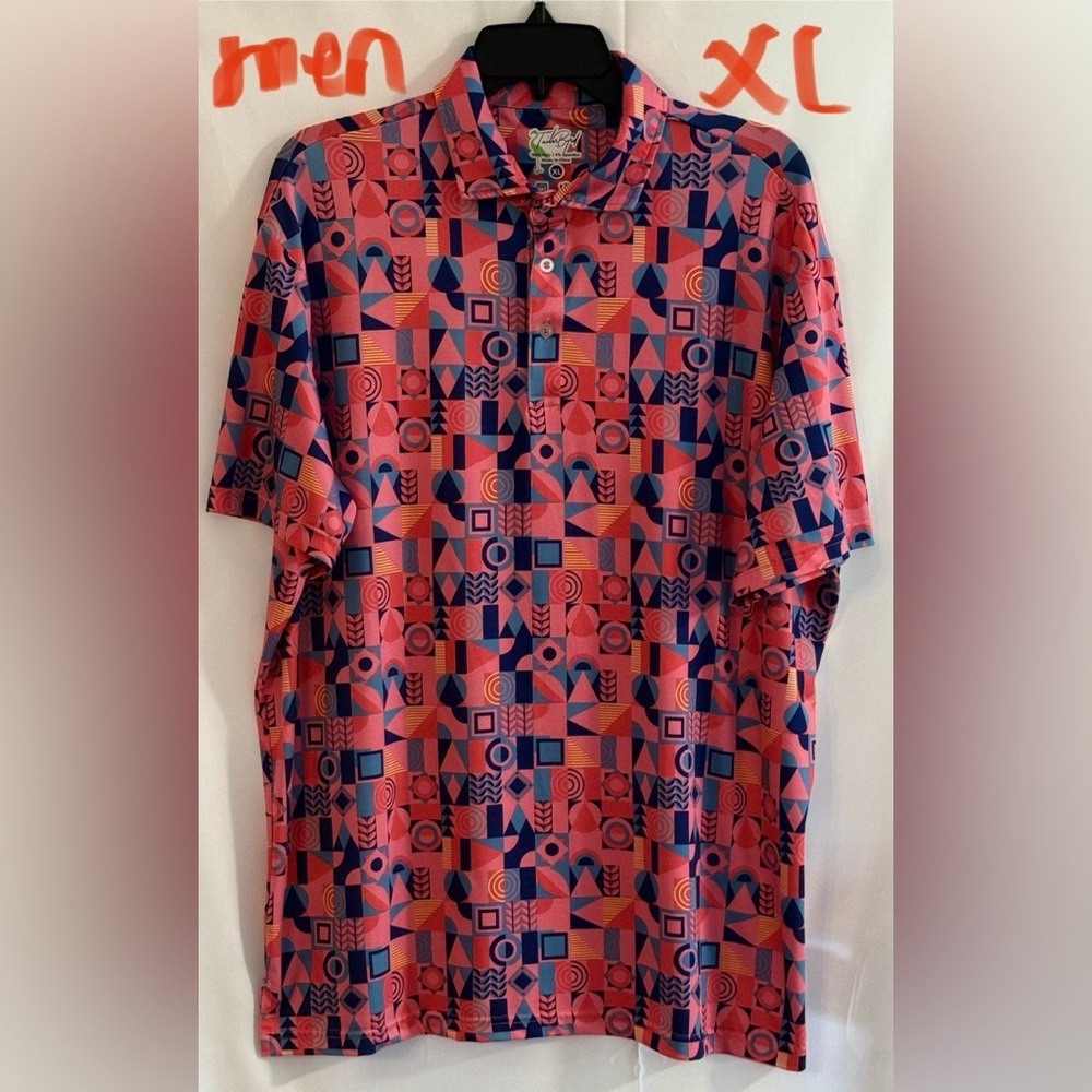 Tailorbyrd Red and Blue Geometric Polo Shirt